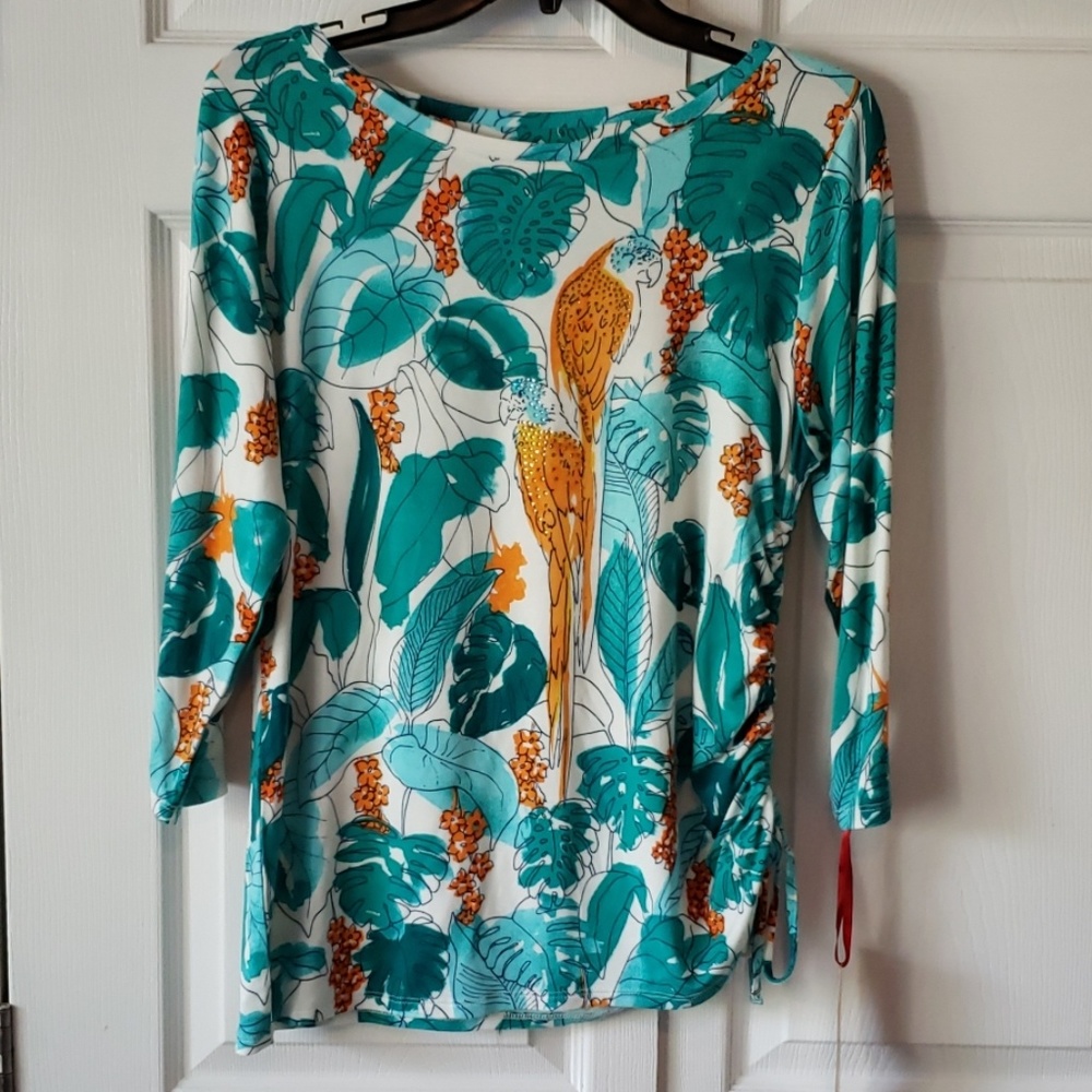 Tropical parrot print sparkled top